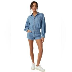 NWT Free People We The Free Zodiac Blue Denim Chambray Romper One Piece- XL
